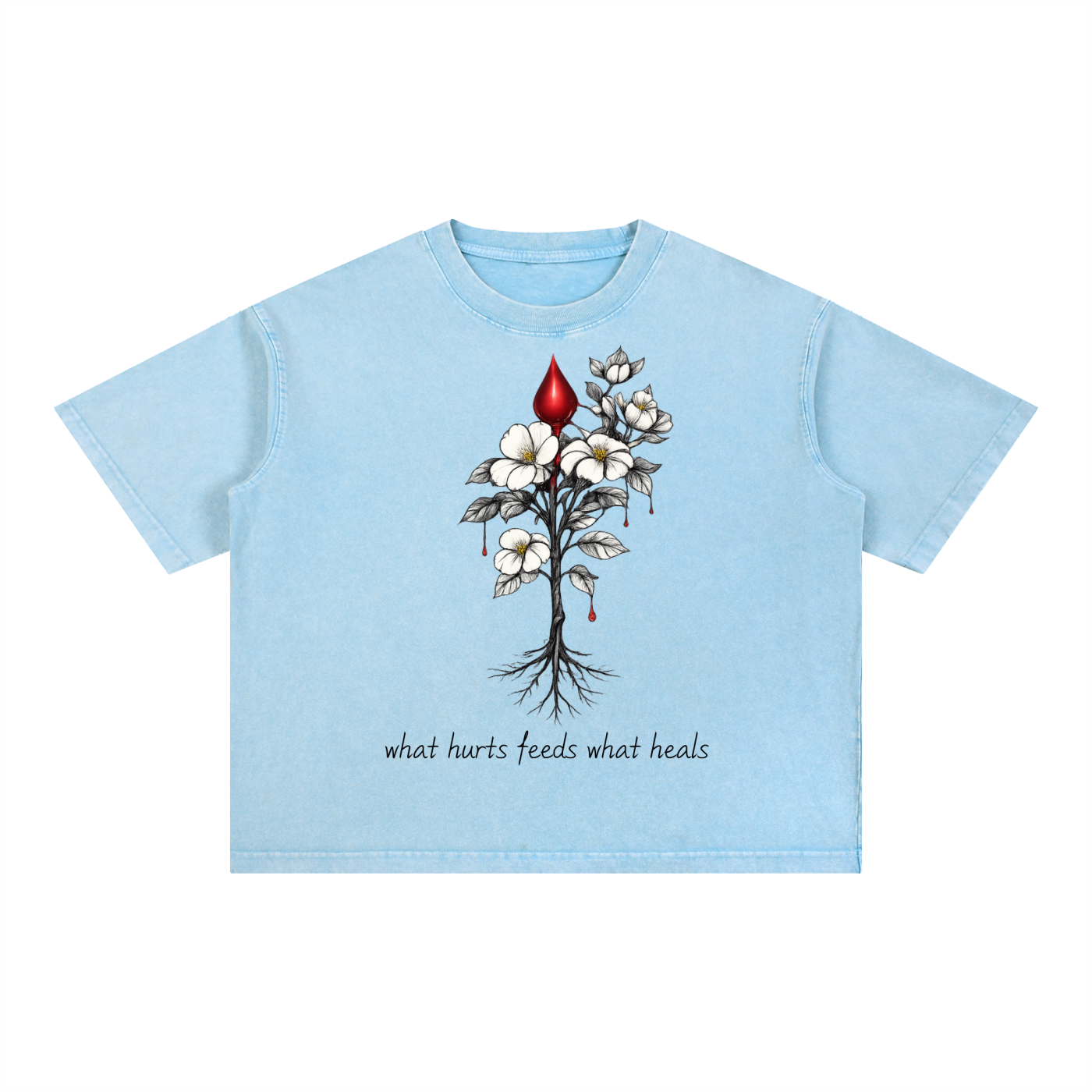 Mineral Wash Boxy Cotton Bleed Grow Hurts Feeds T-Shirt