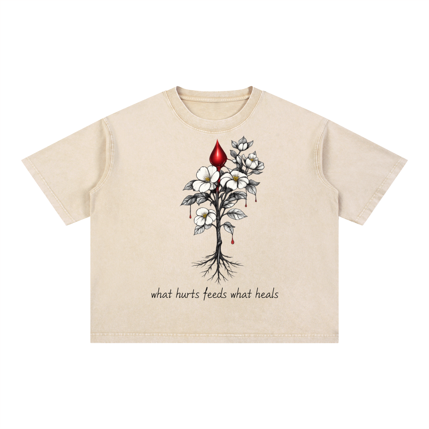 Mineral Wash Boxy Cotton Bleed Grow Hurts Feeds T-Shirt