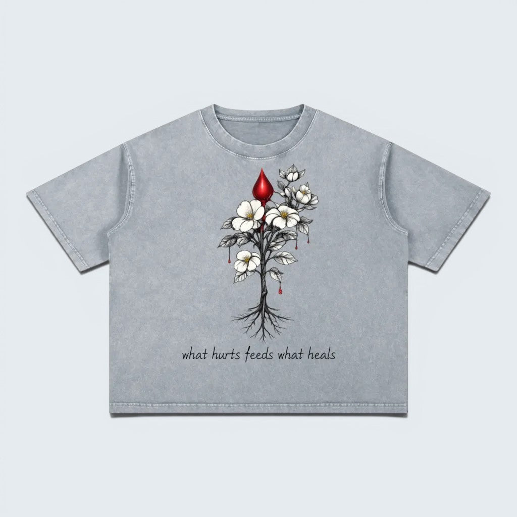 Mineral Wash Boxy Cotton Bleed Grow Hurts Feeds T-Shirt