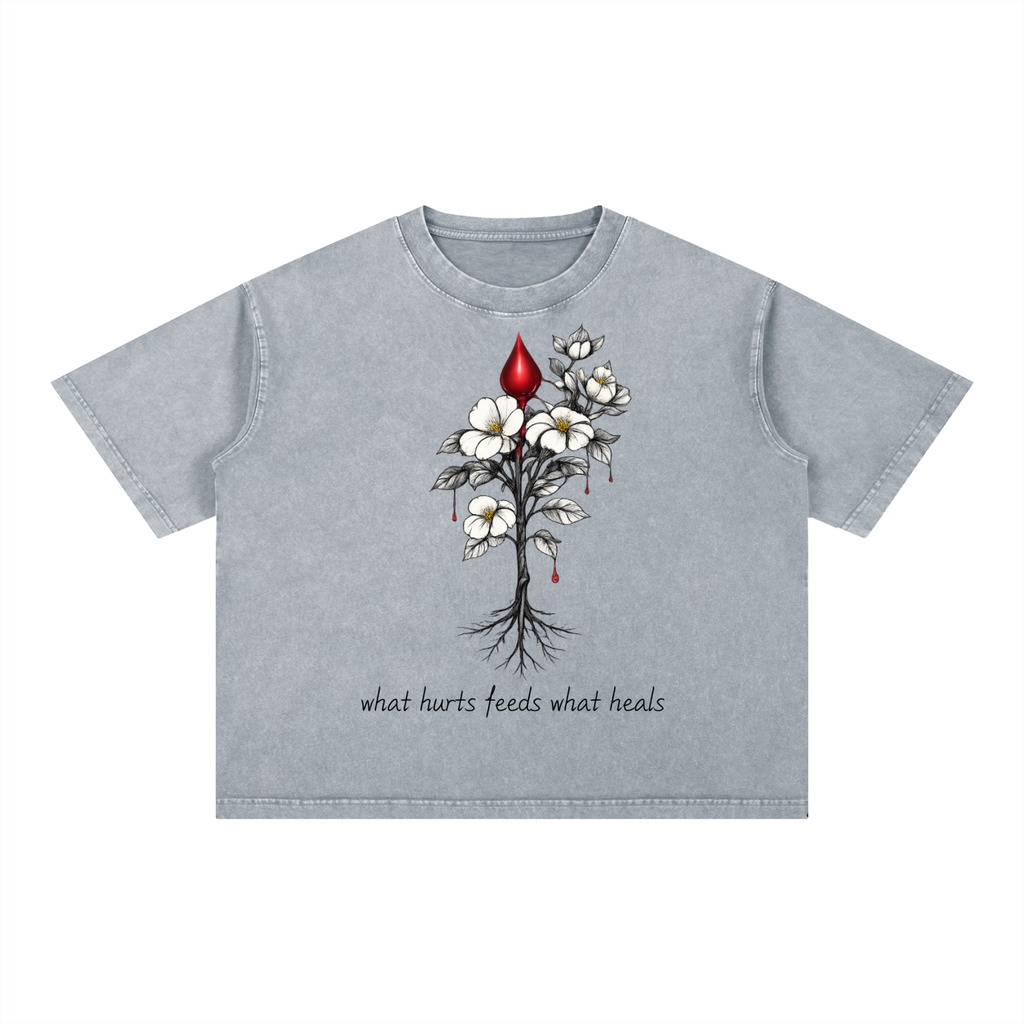 Mineral Wash Boxy Cotton Bleed Grow Hurts Feeds T-Shirt
