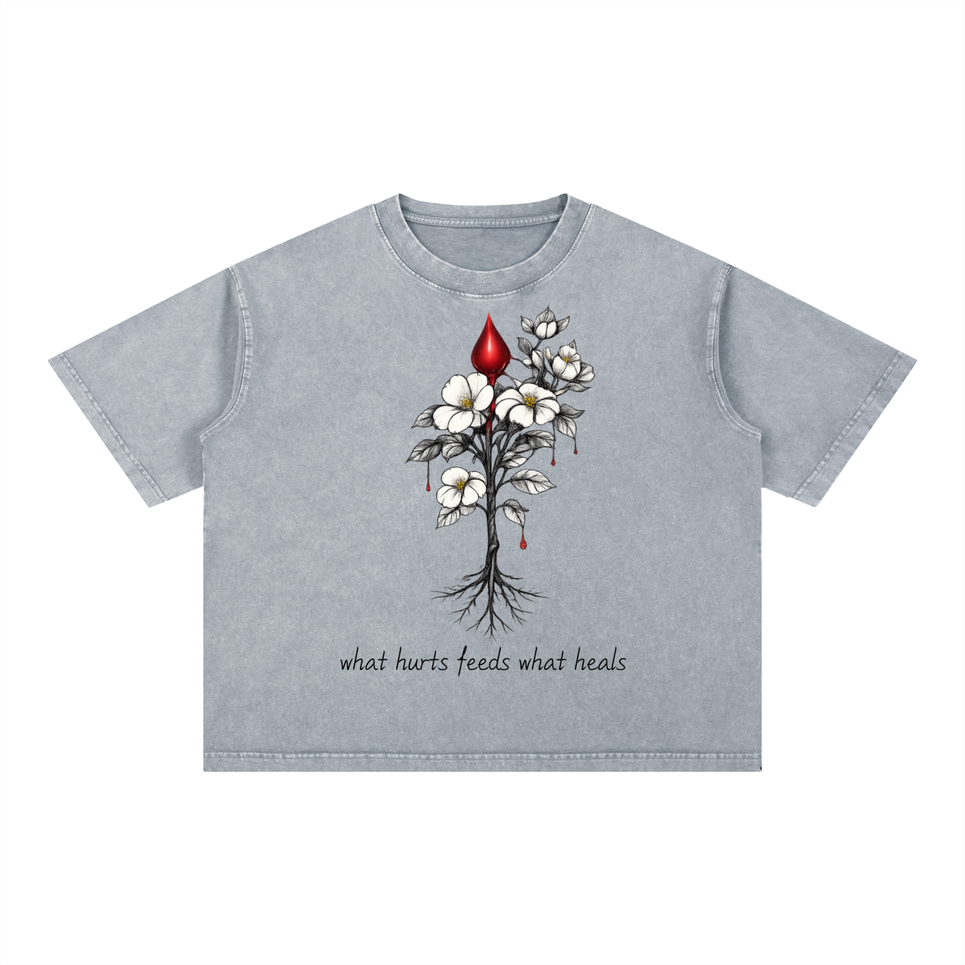 Mineral Wash Boxy Cotton Bleed Grow Hurts Feeds T-Shirt