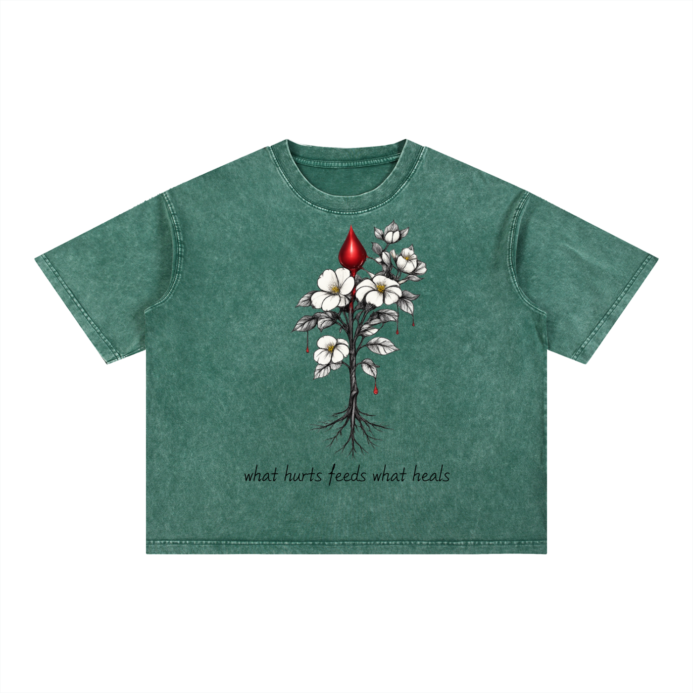 Mineral Wash Boxy Cotton Bleed Grow Hurts Feeds T-Shirt
